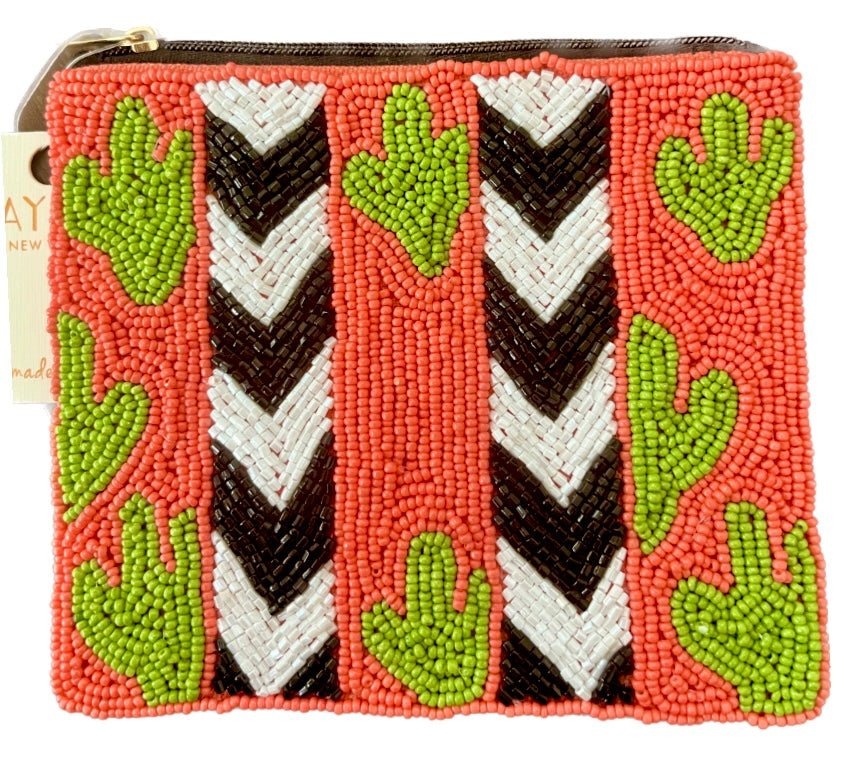 Cactus Beaded Accessory Pouch