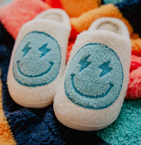 Blue Lightning Happy Face slippers