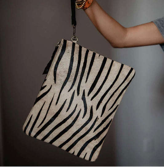 Gray/Black Hair on Leather Clutch