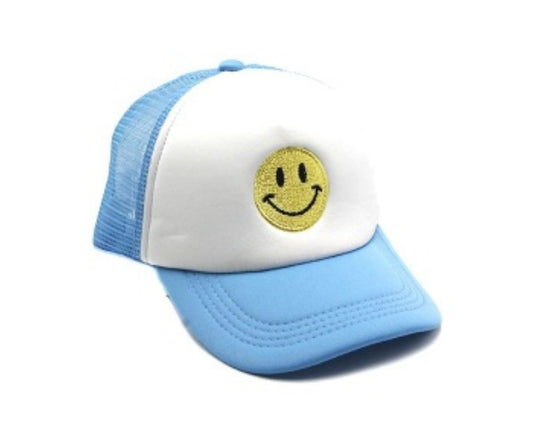 Happy Face Trucker Cap Light Blue