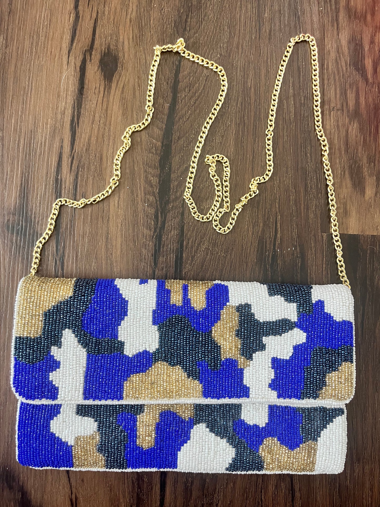 Blue/Gold Beaded Clutch