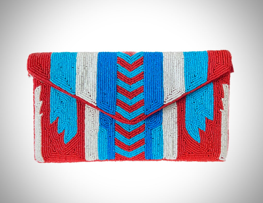 Red and blue Beaded Clutch