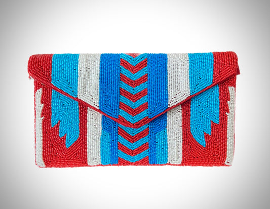 Red and blue Beaded Clutch