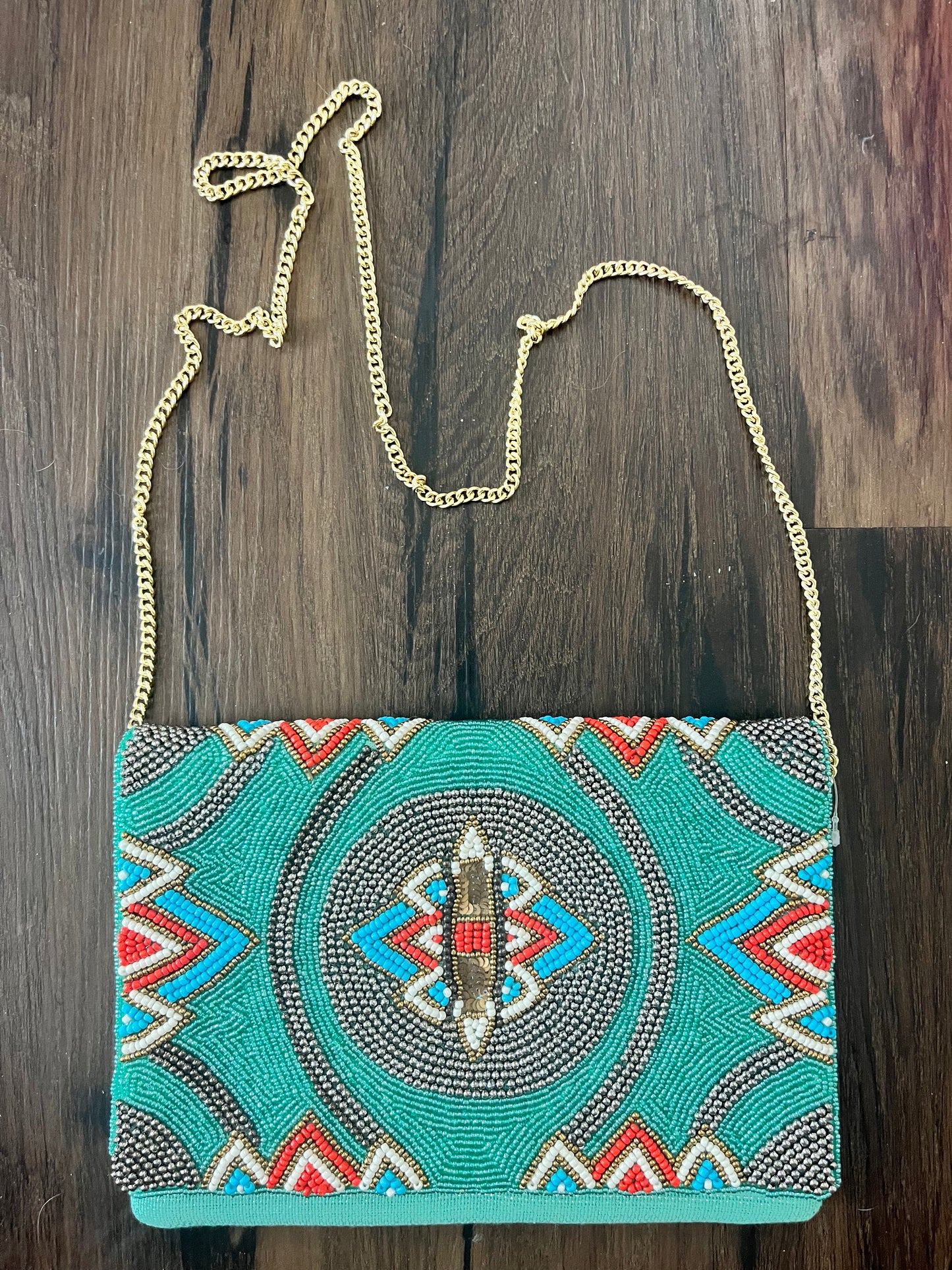 Turquoise Beaded Clutch