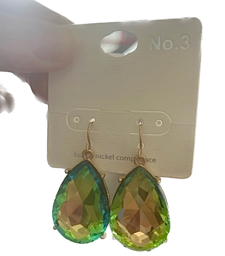 Teardrop green iridescent earrings