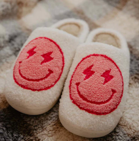 Pink Lightning Happy Face slippers