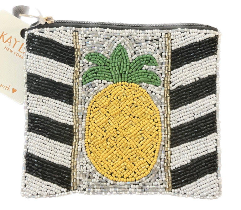 Pineapple Black Beaded Accessory Pouch