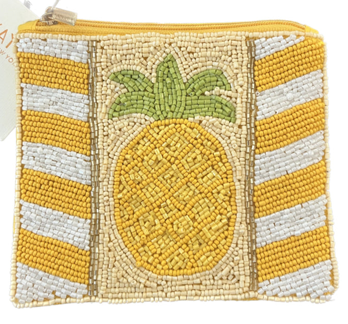 Pineapple Yellow Beaded Accessory Pouch