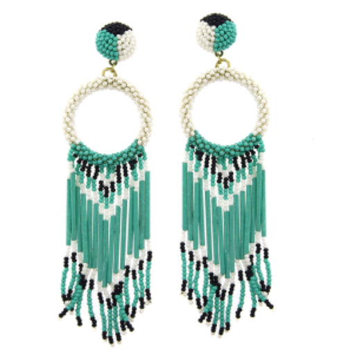 Hoop Seed Bead Fringe Earrings