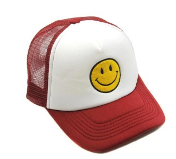 Happy Face Trucker Cap Burgundy