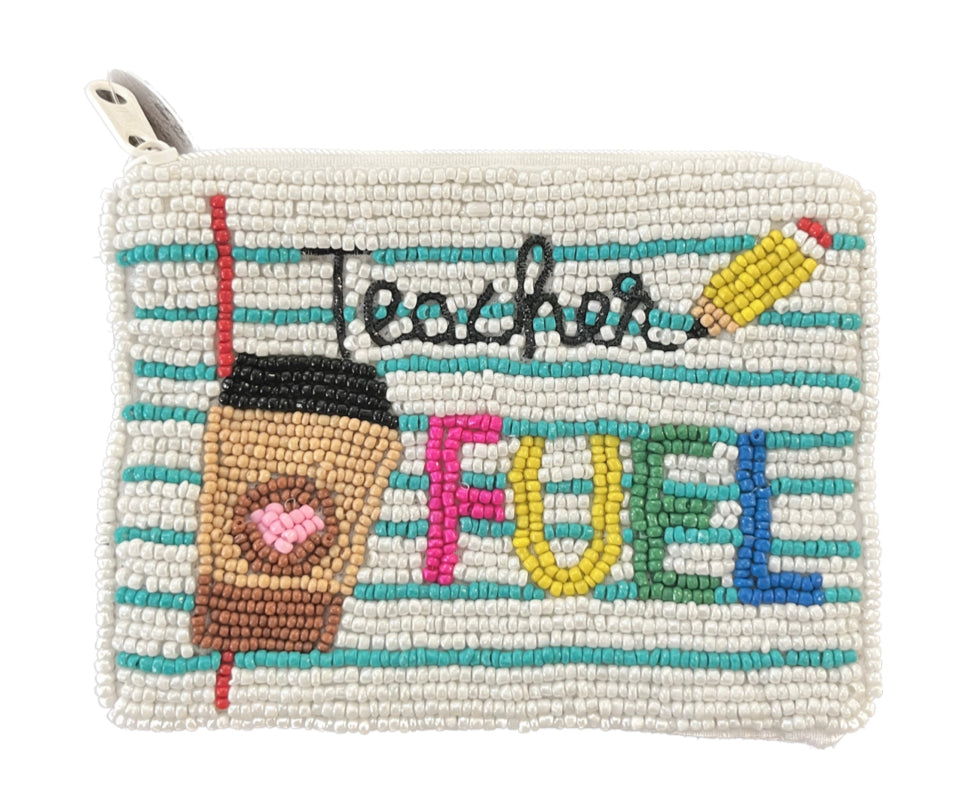 Teacher Fuel  Beaded Coin Pouch