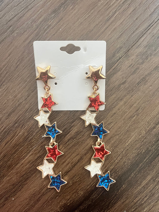 Red White Blue Star Dangle Earrings