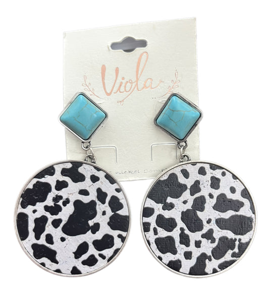 Black/White Cowprint Circle Earring