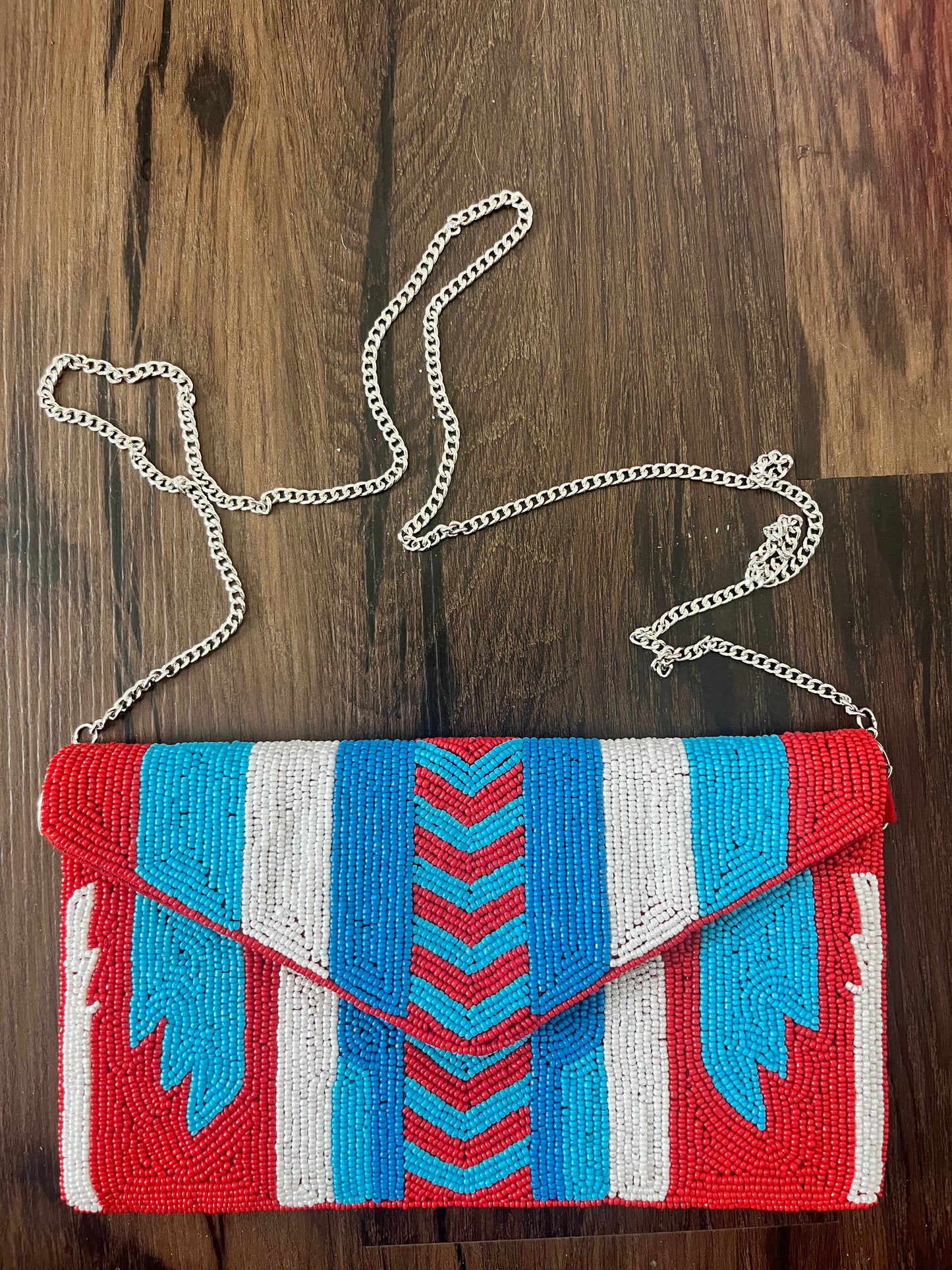 Red and blue Beaded Clutch